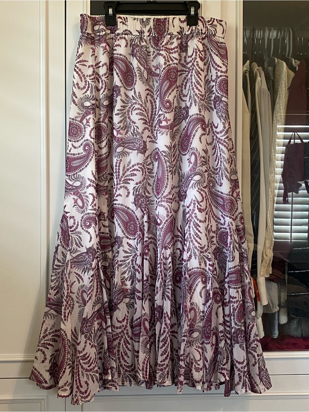 LOFT White Maxi Skirt with Purple Paisley Print